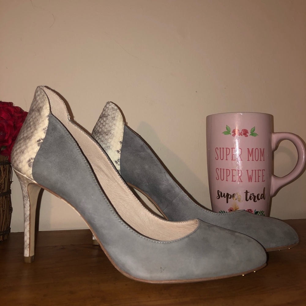 Louise et cue snake skin accent grey heels suede